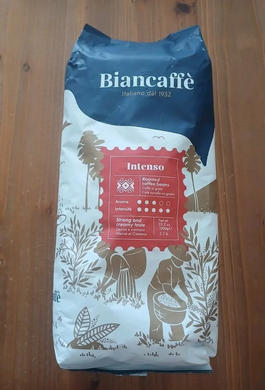 Biancaffè Whole Italian Roasted Coffee Beans, Strong & Creamy, Intenso, 2.2 Lb